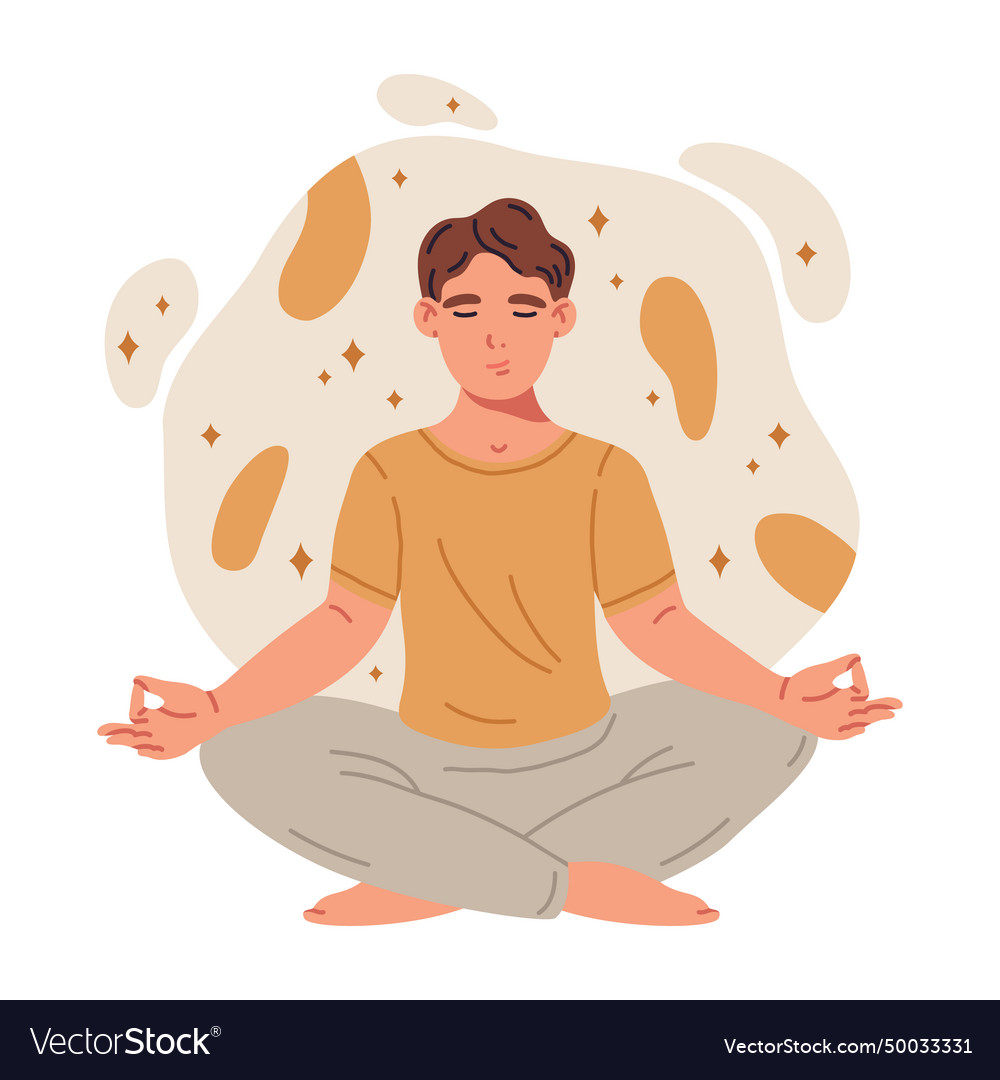 Male character meditating guy in yoga Royalty Free Vector