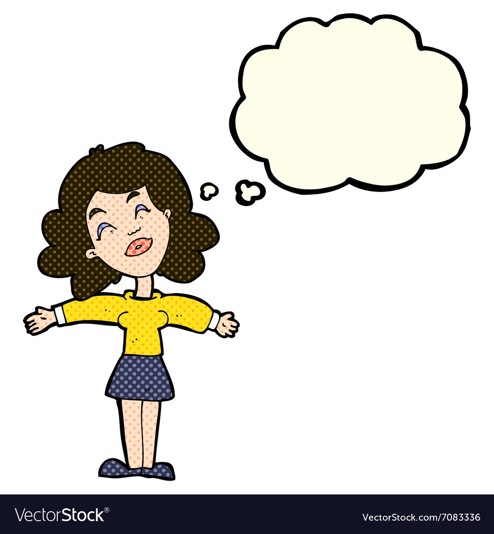 Cartoon woman with open arms thought bubble Vector Image