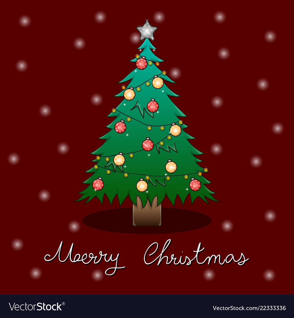 Christmas tree and white snow greeting card