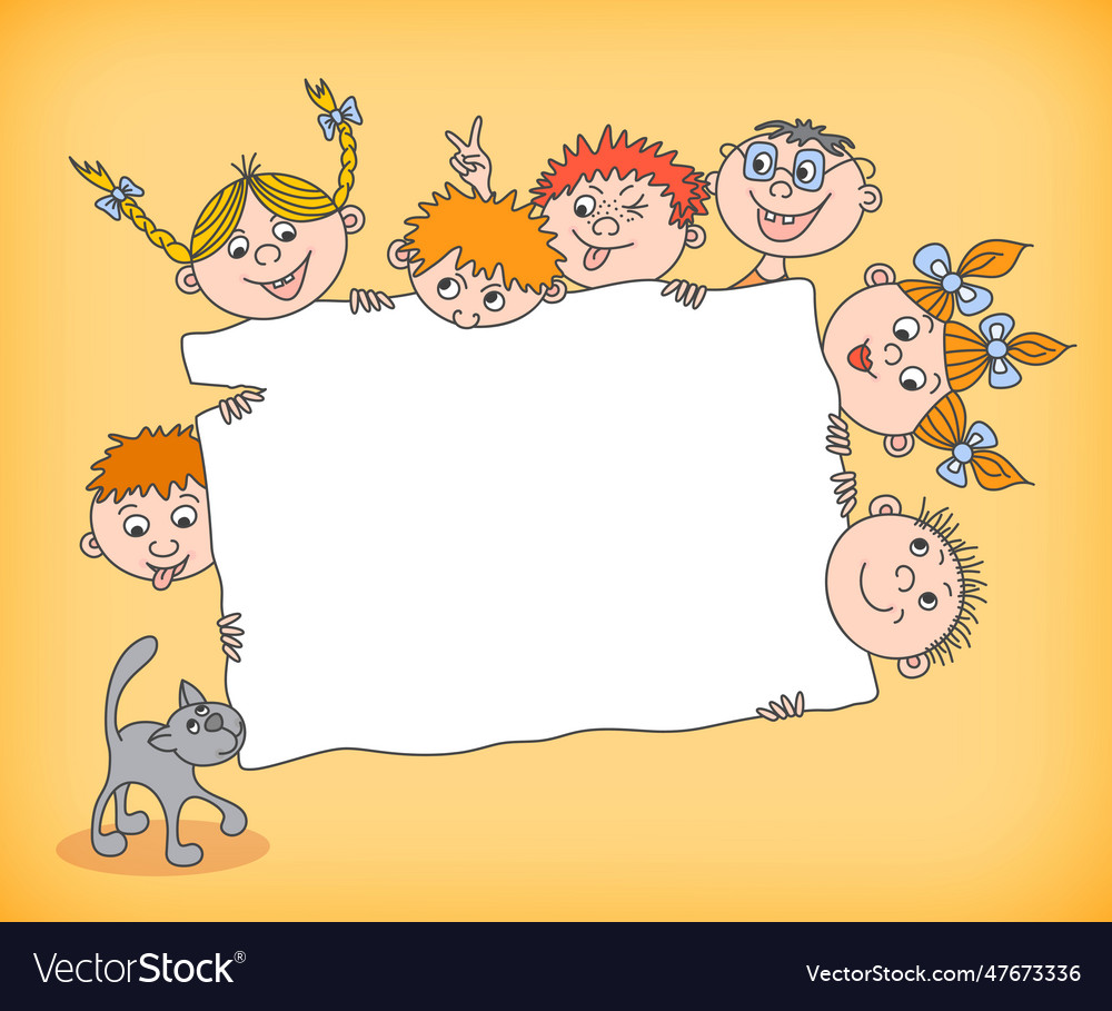 Doodle kids holding blank sign