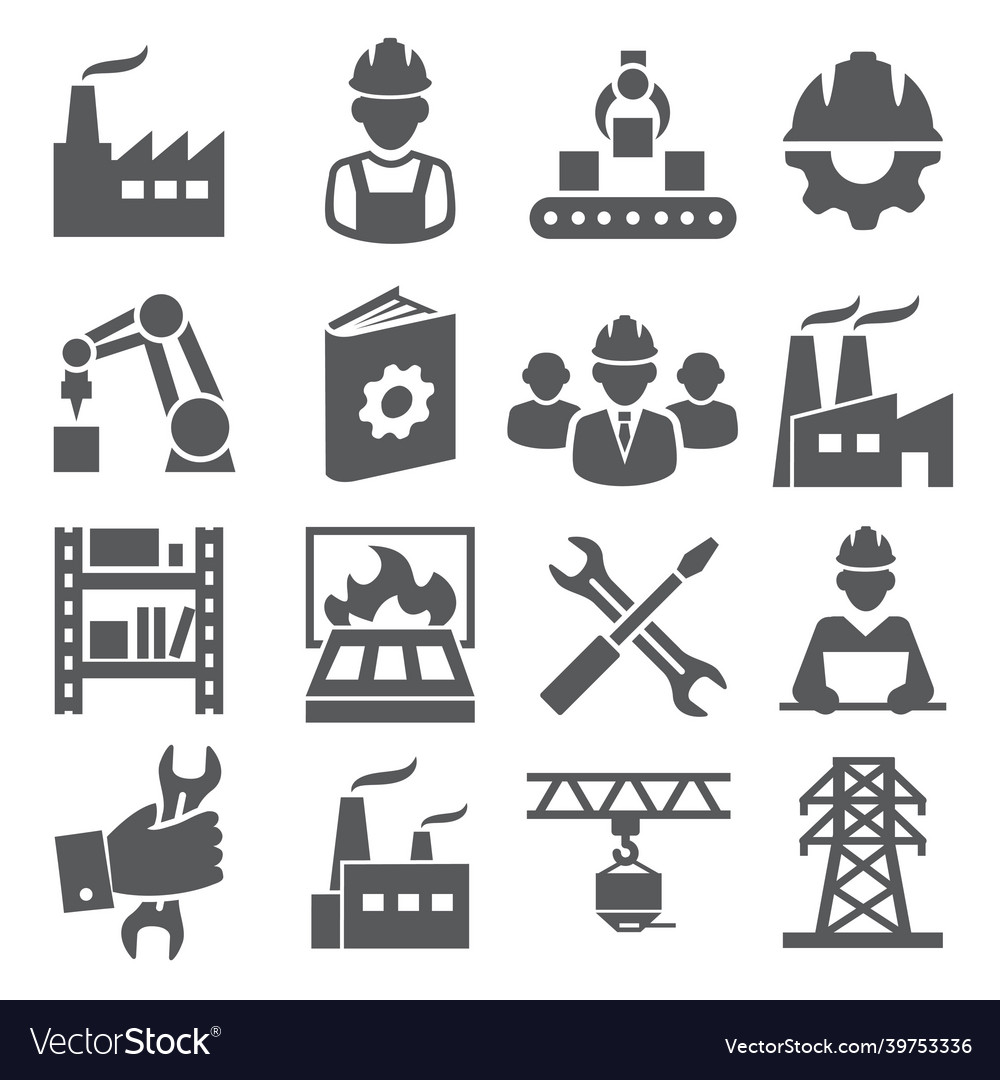 Factory icons set on white background Royalty Free Vector