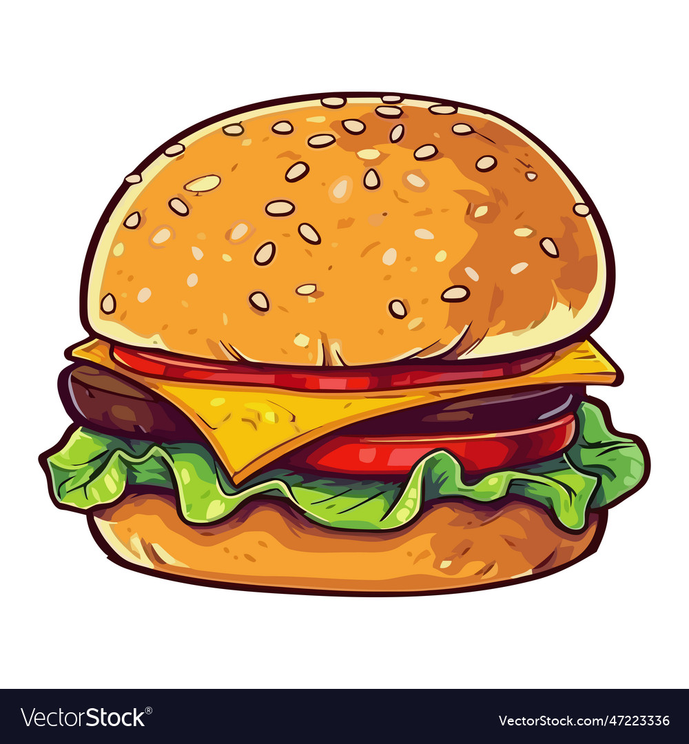 Grilled cheeseburger meal with tomato and onion Vector Image