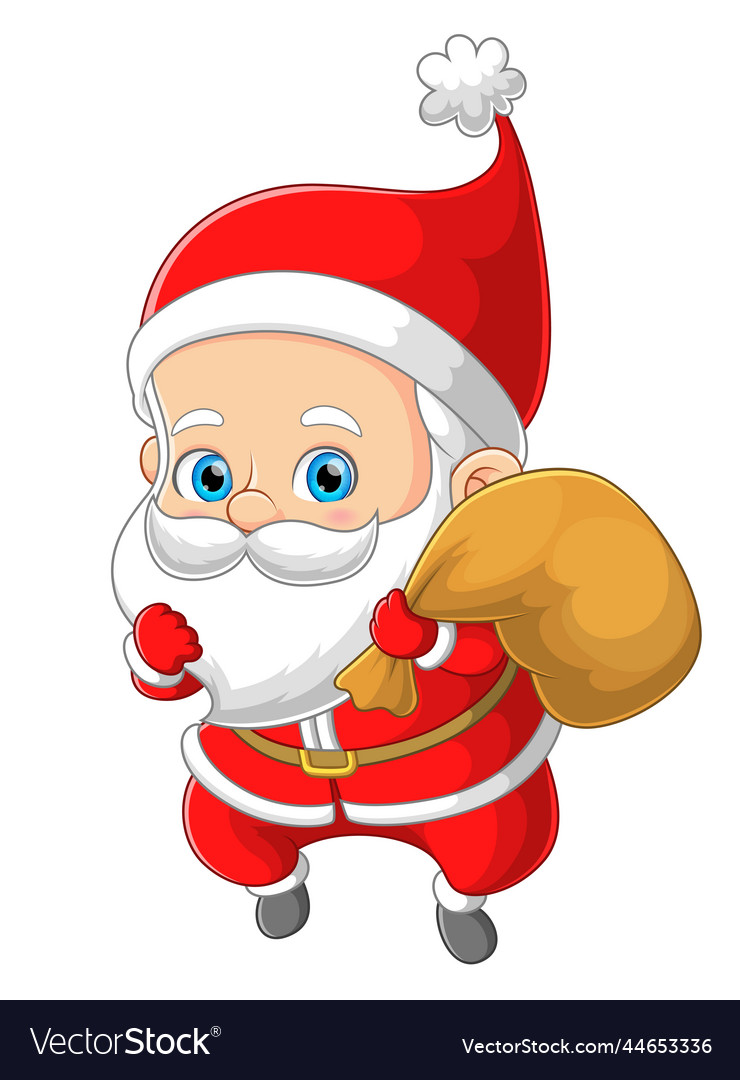 Happy santa claus is settling down the step Vector Image