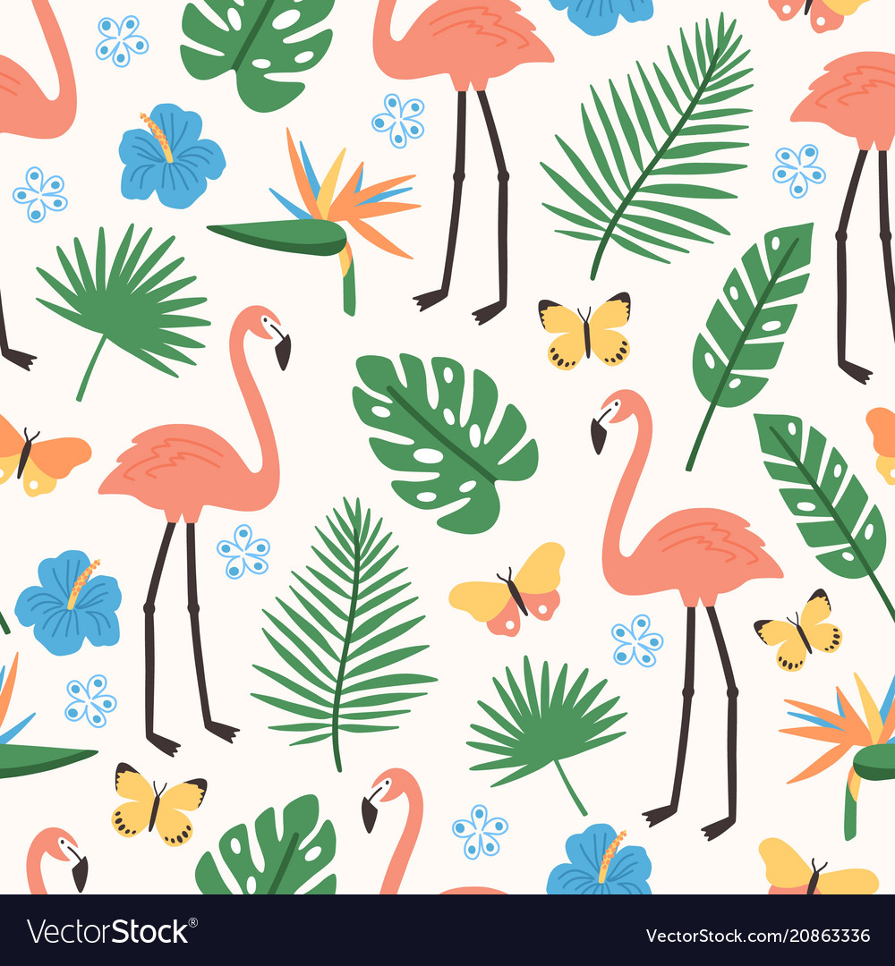 Summer seamless pattern with exotic jungle foliage