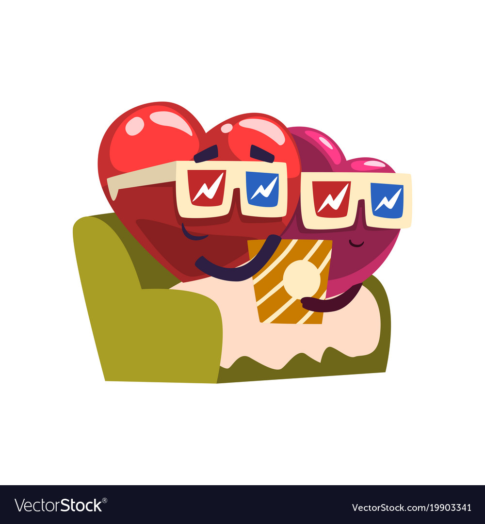 Cute red and pink hearts characters sitting