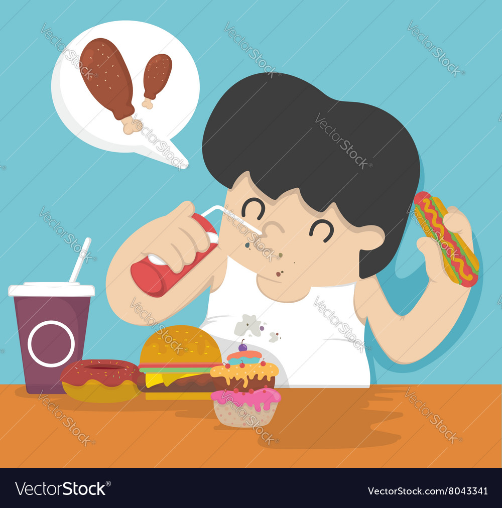 Fat man eating Royalty Free Vector Image - VectorStock