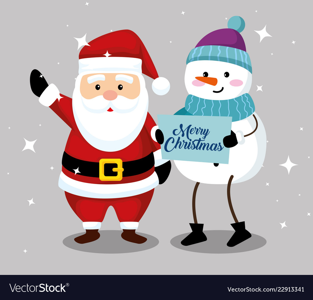 Santa Claus With Snowman To Merry Christmas Vector Image