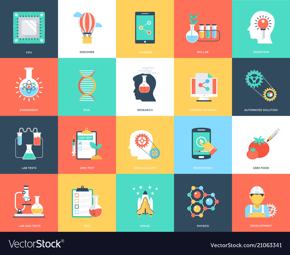 Science And Technology Flat Icons Set Royalty Free Vector