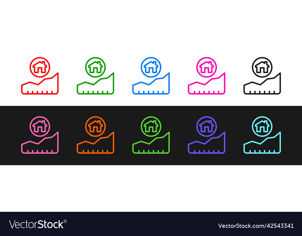 Set line rising cost of housing icon isolated