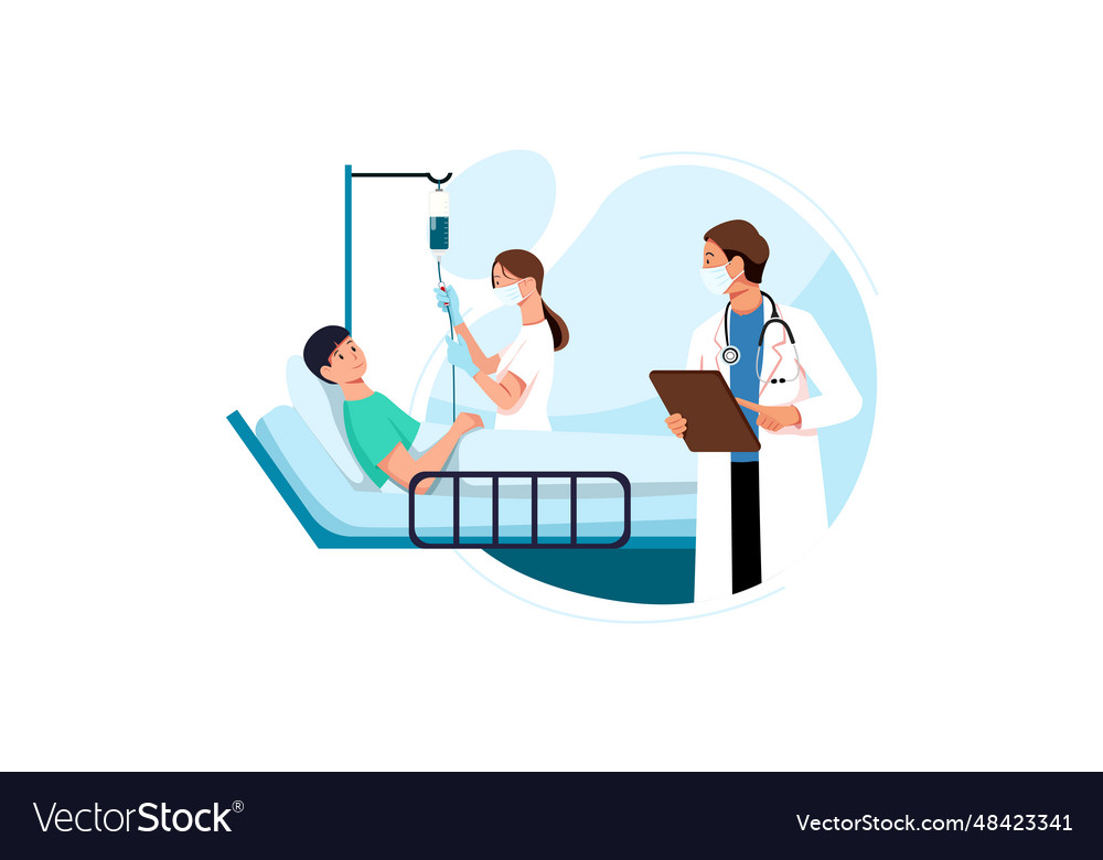 Sick young person lies with dropper near with Vector Image