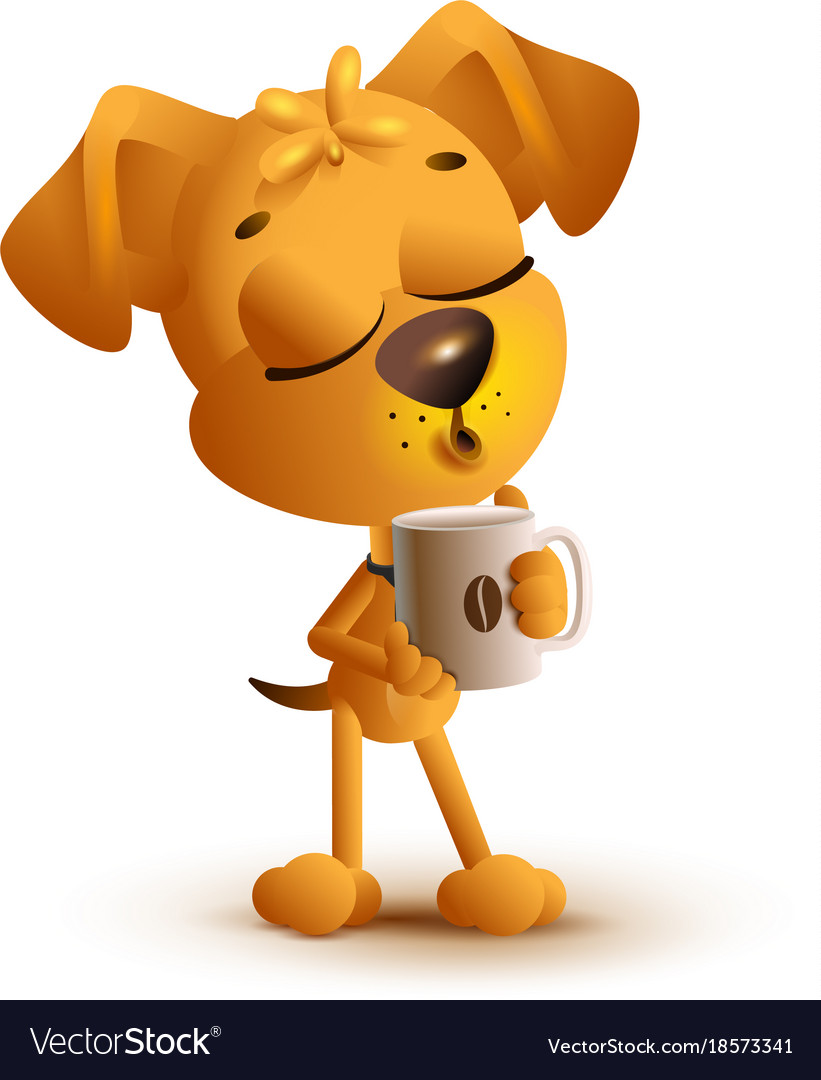 Gelber Hund mit Kaffeetasse