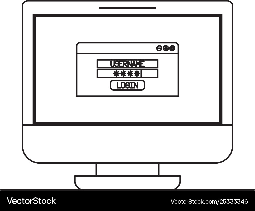 Computer display with login menu Royalty Free Vector Image