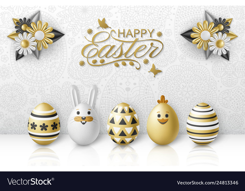 Cute easter background with white bunny chicken