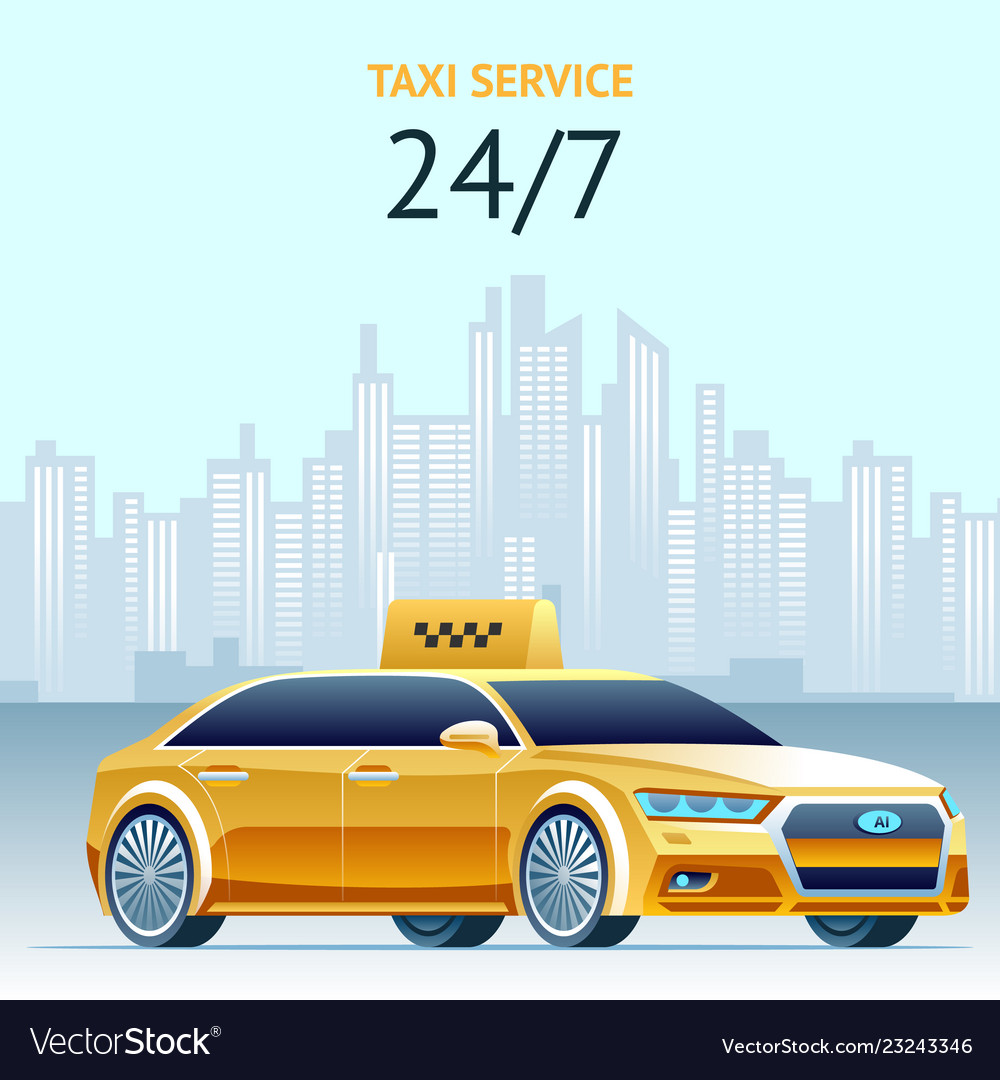 Day And Night Taxi Service Square Banner Vector Image