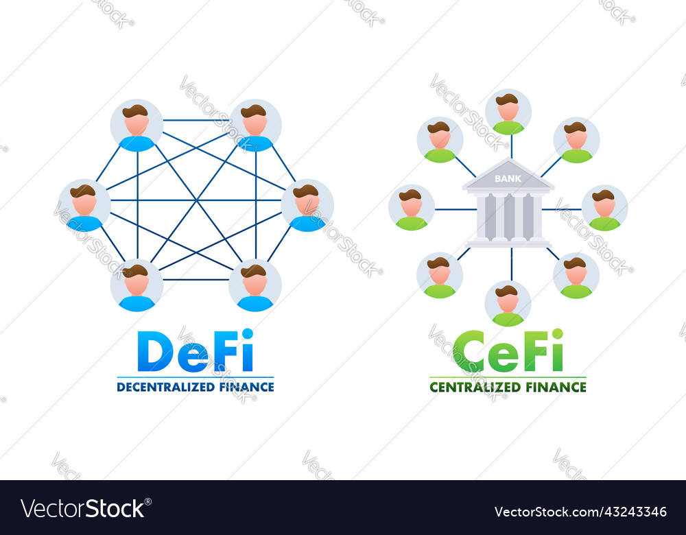 Defi Decentralized Finance And Cefi Centralized Vector Image