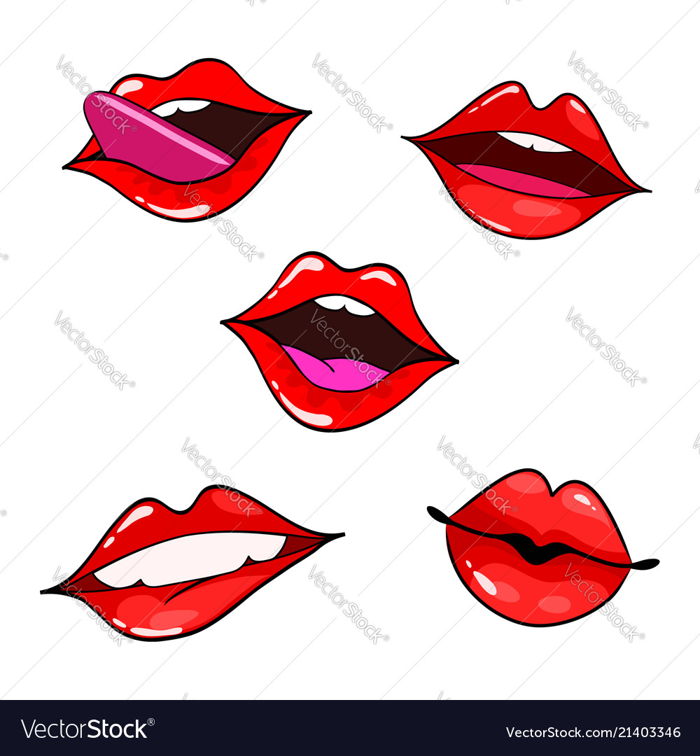 Female lips set mouth with a kiss smile tongue Vector Image