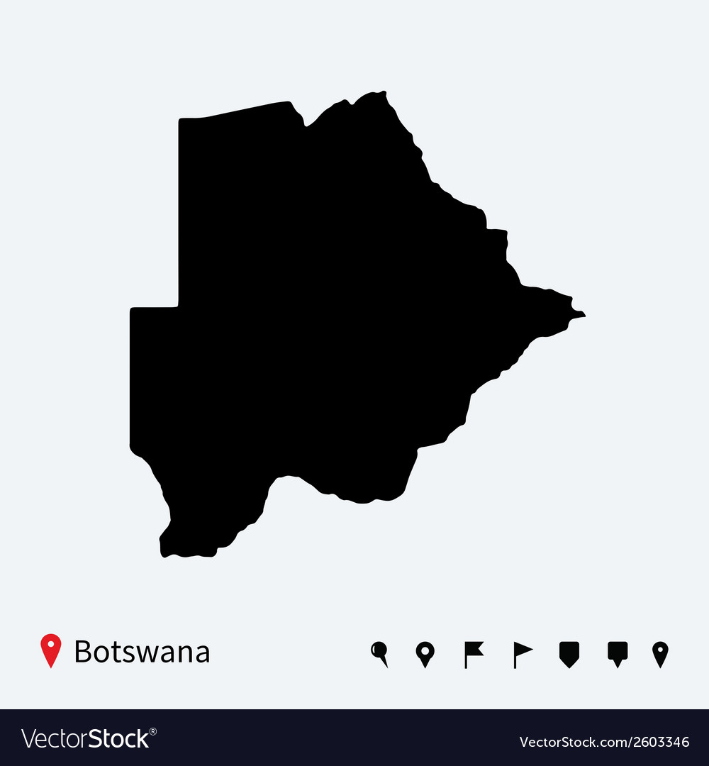 High detailed map of botswana with navigation pins