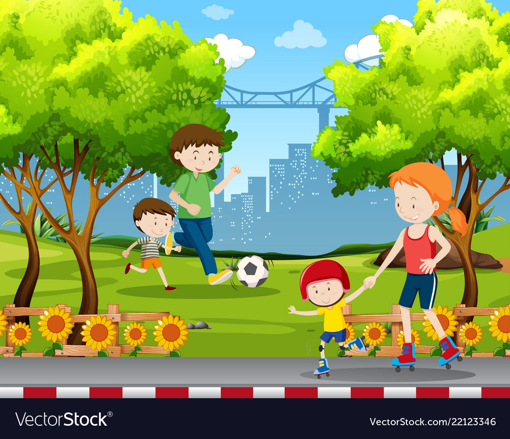 People doing activities in the park Royalty Free Vector