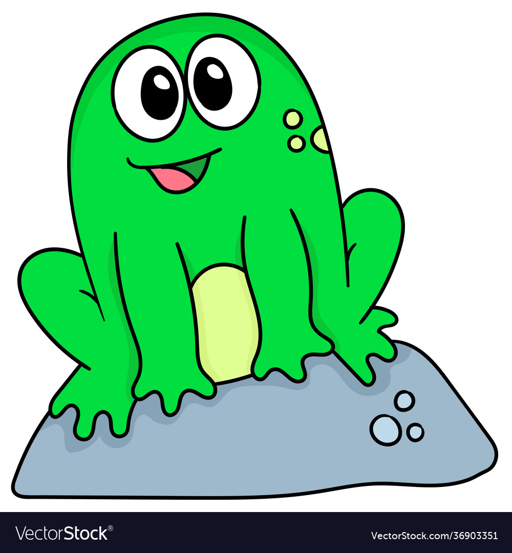 A cute frog is sitting on rock doodle kawaii Vector Image A cute frog is sitting on rock doodle kawaii Vector Image
