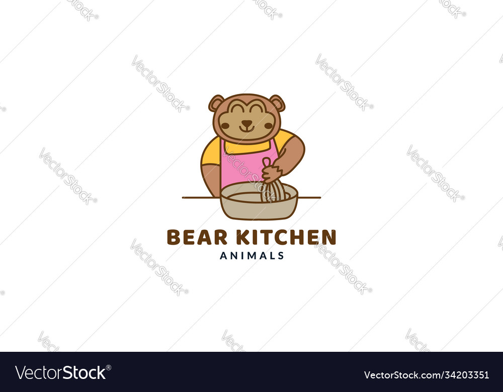 Bear as chef on kitchen cute cartoon logo