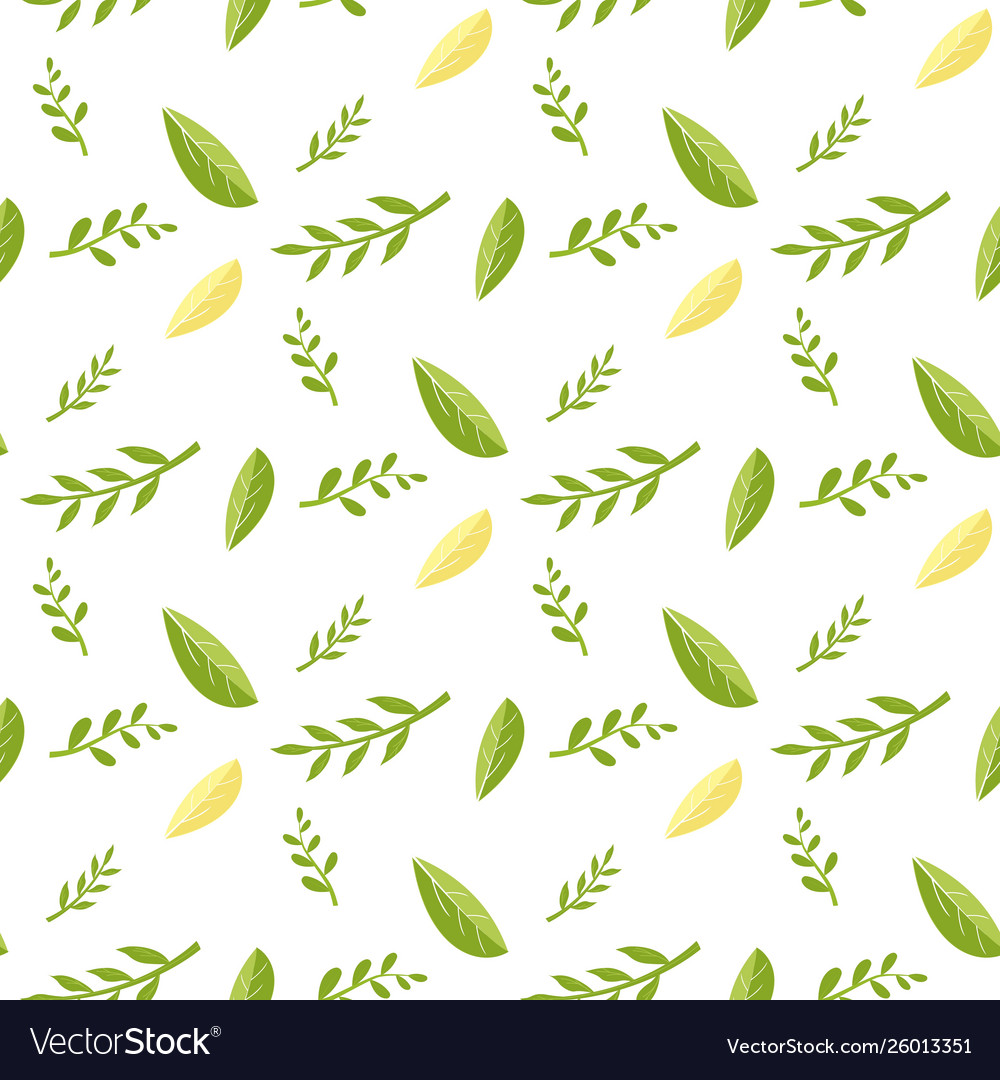 Green stems and leaves seamless pattern on white Vector Image