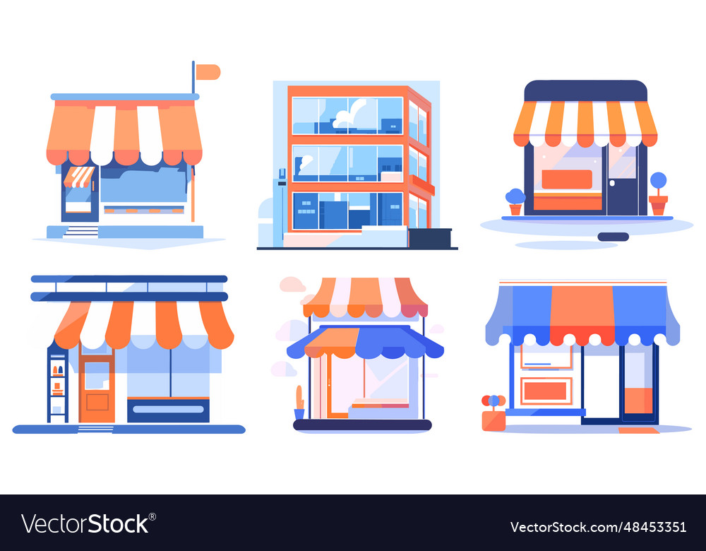 Storefront facade for online stores in ux ui flat