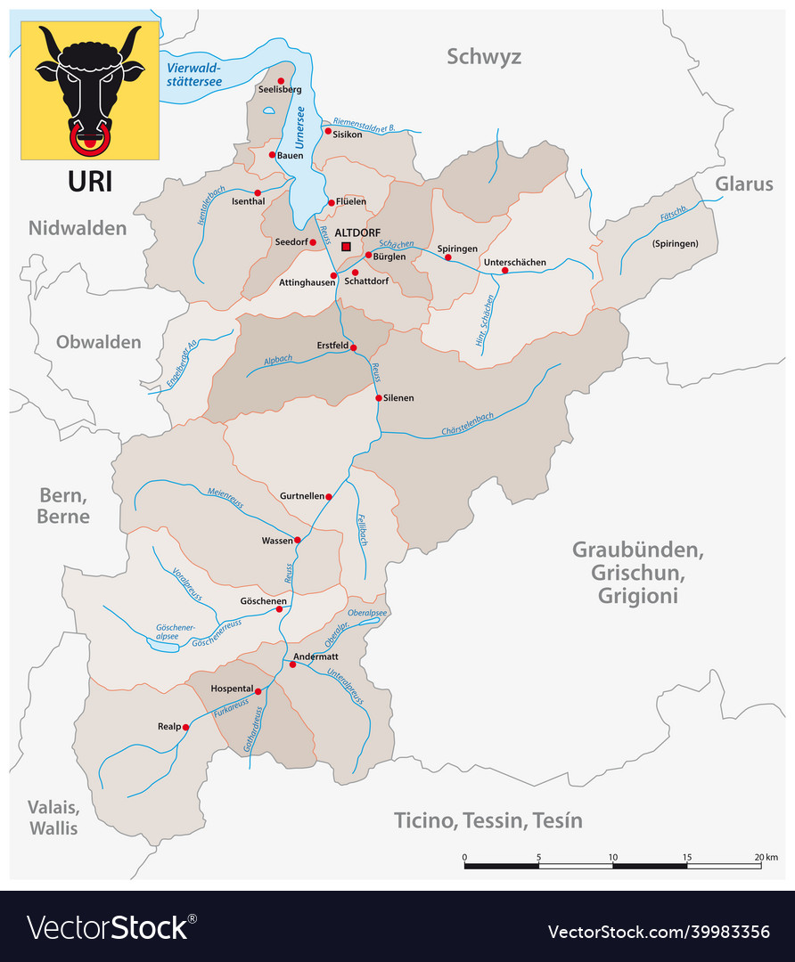 Administrative map of the swiss canton uri Vector Image