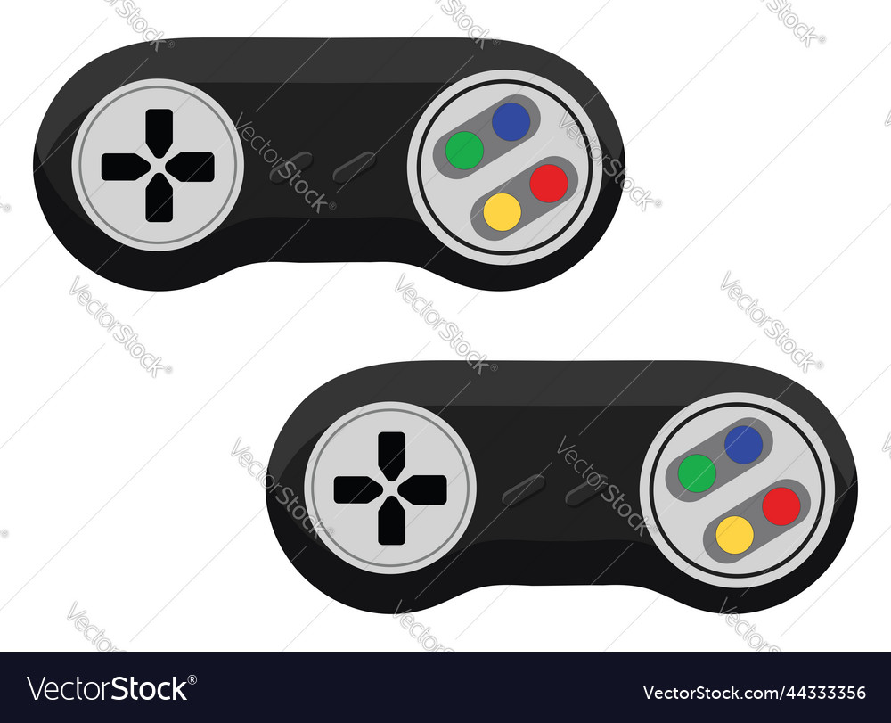 Black game controllers on a white background