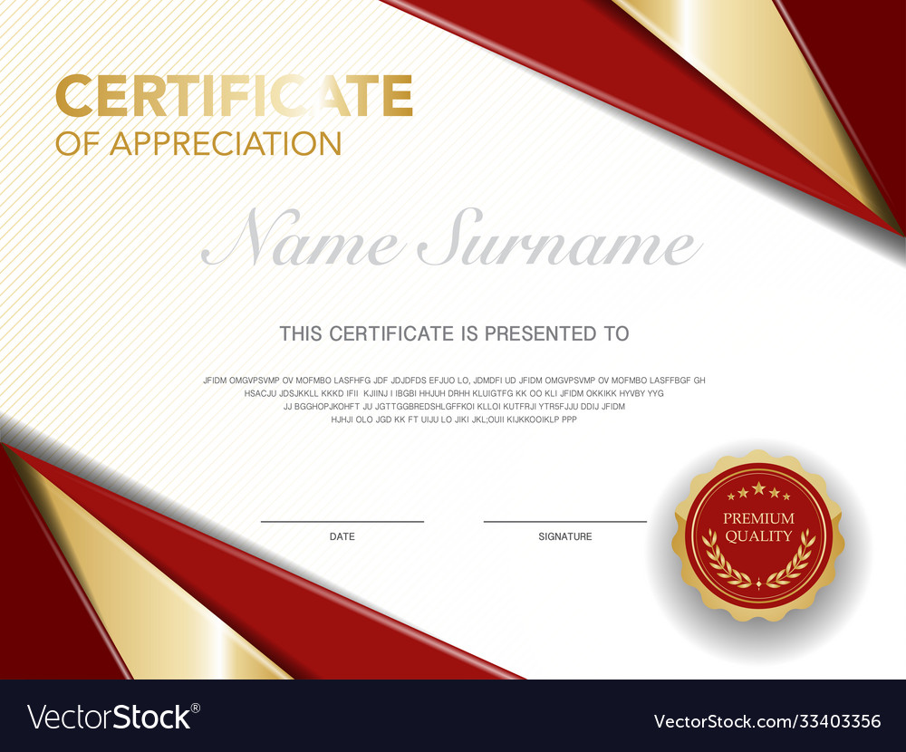 Diploma certificate template red and gold color Vector Image