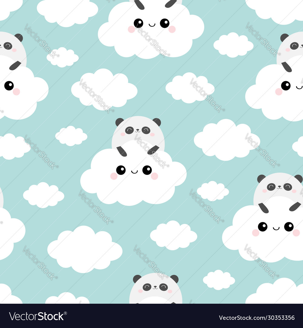Panda bear face holding cloud in sky seamless vector image Panda bear face holding cloud in sky seamless