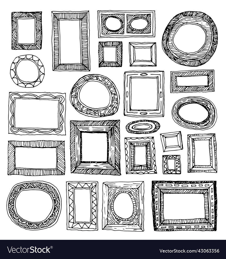 Set picture frames hand drawn Royalty Free Vector Image