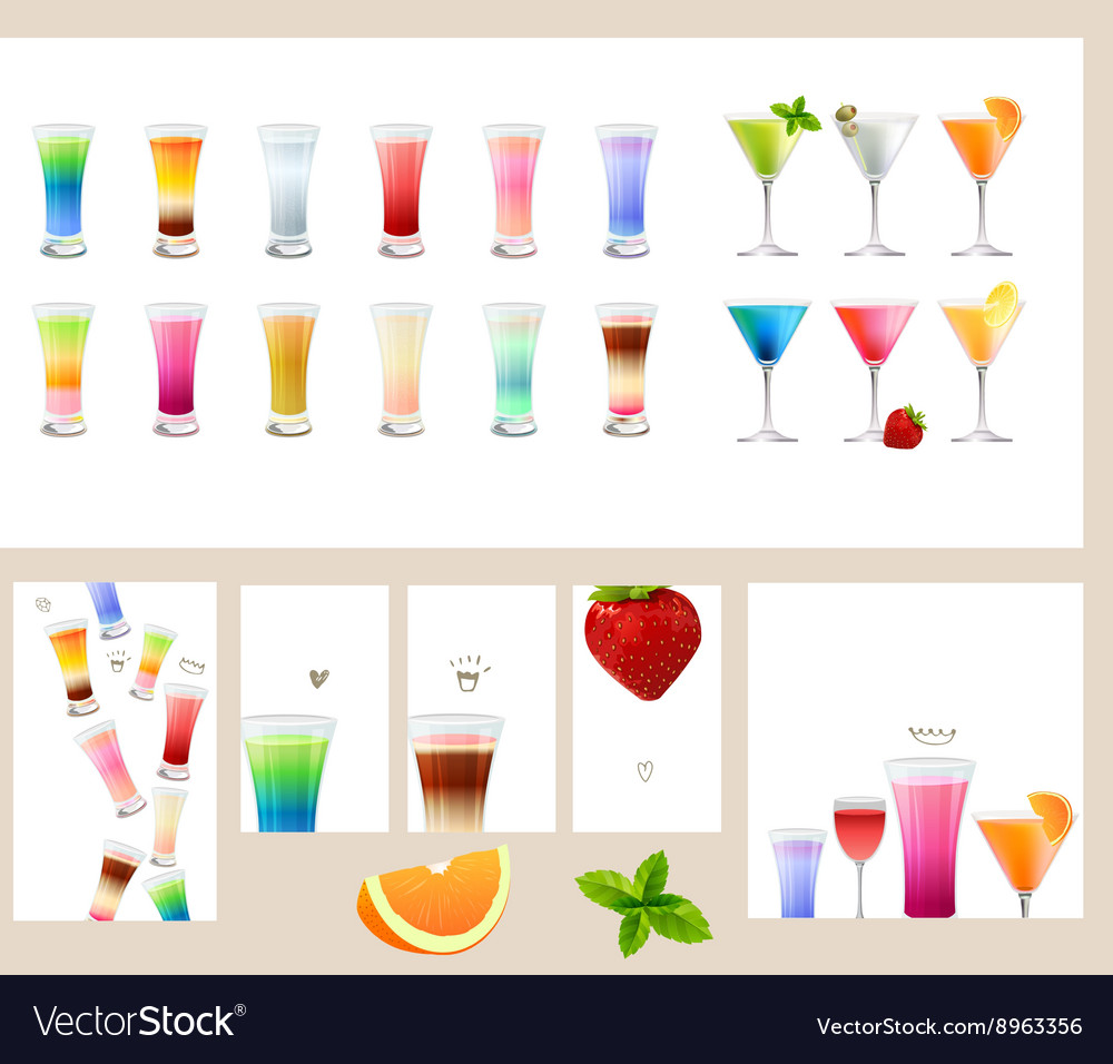 Set With Different Kinds Drinks Cocktails Vector Image