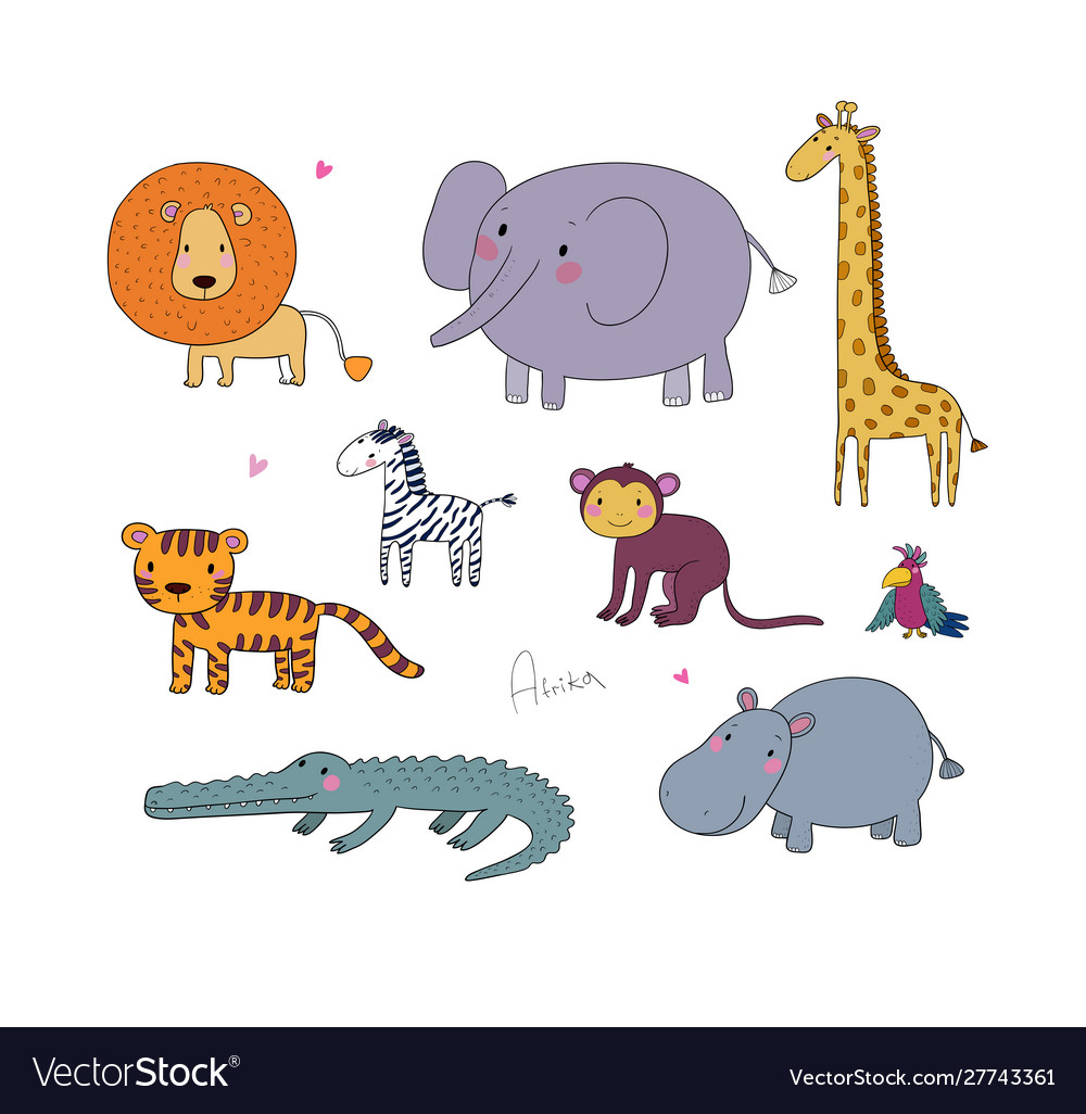 African animals cute cartoon lion and tiger Vector Image