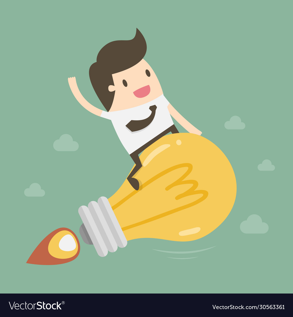 Businessman riding idea rocket