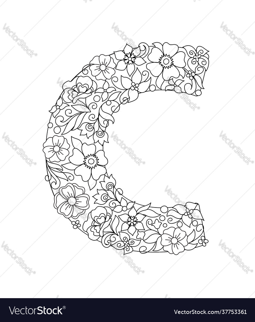 Capital letter c patterned with abstract flowers