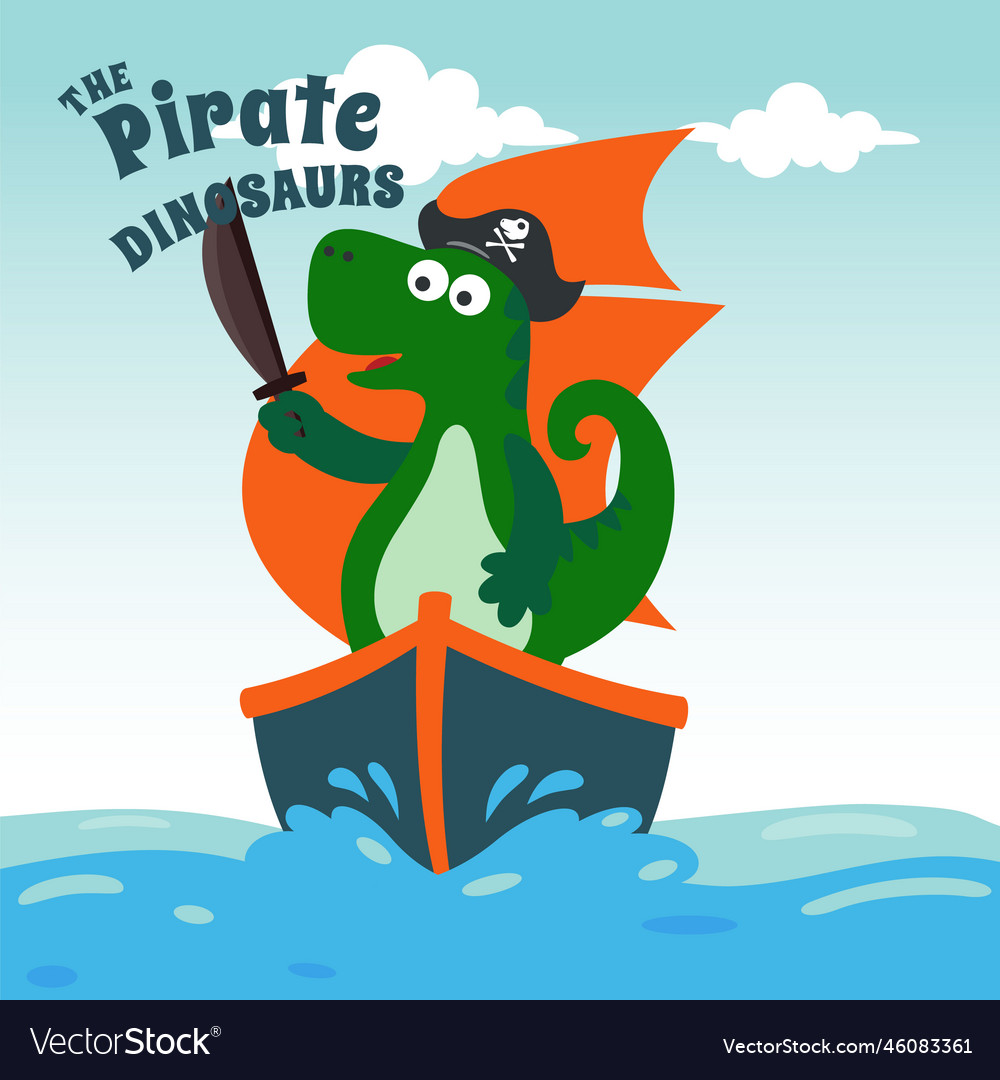 Dinosaur pirate on a ship at the sea Royalty Free Vector