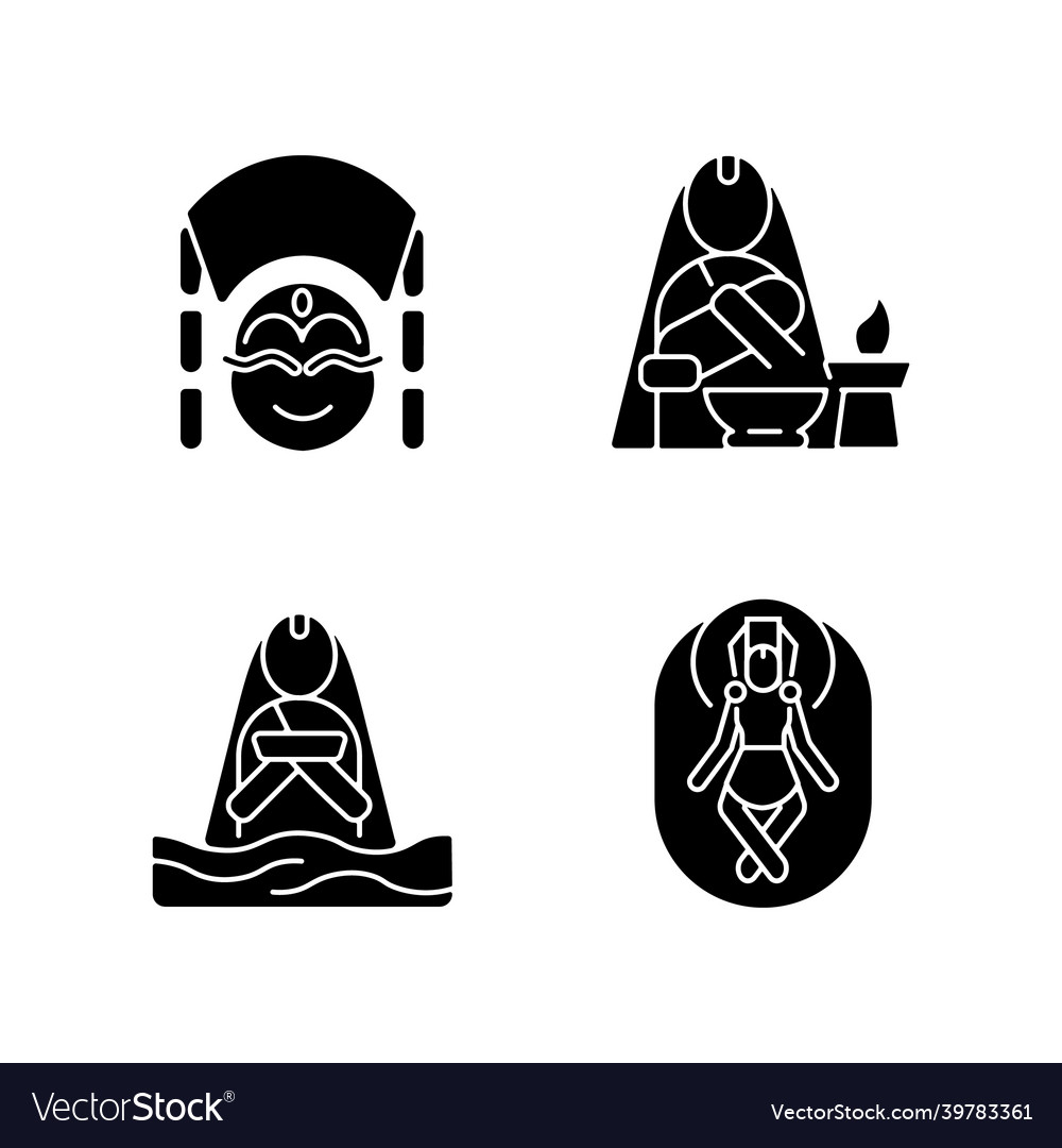 Nepal spiritual heritage black glyph icons set