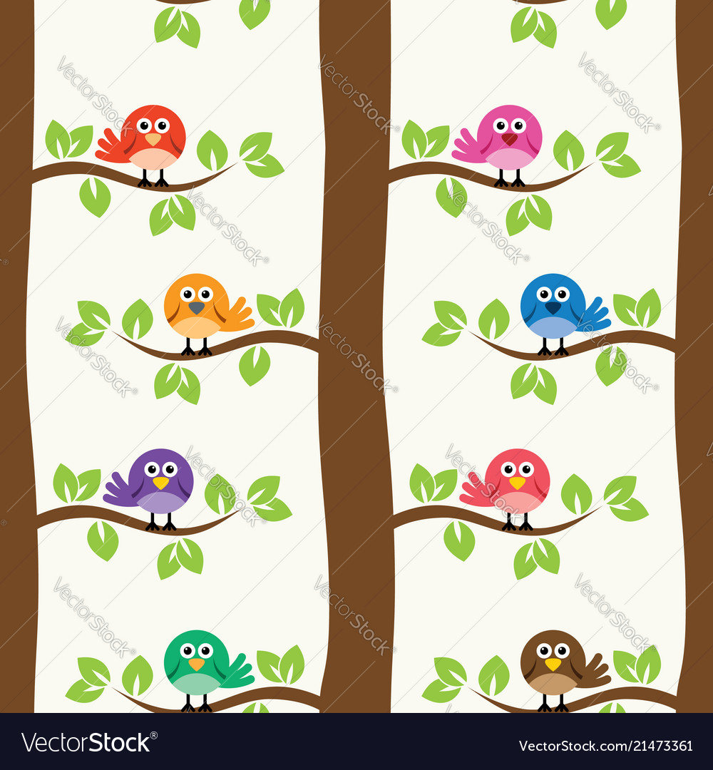 Seamless repeating pattern with birds and trees Vector Image