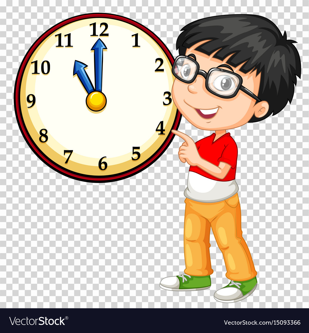 Boy looking at clock on transparent background Vector Image