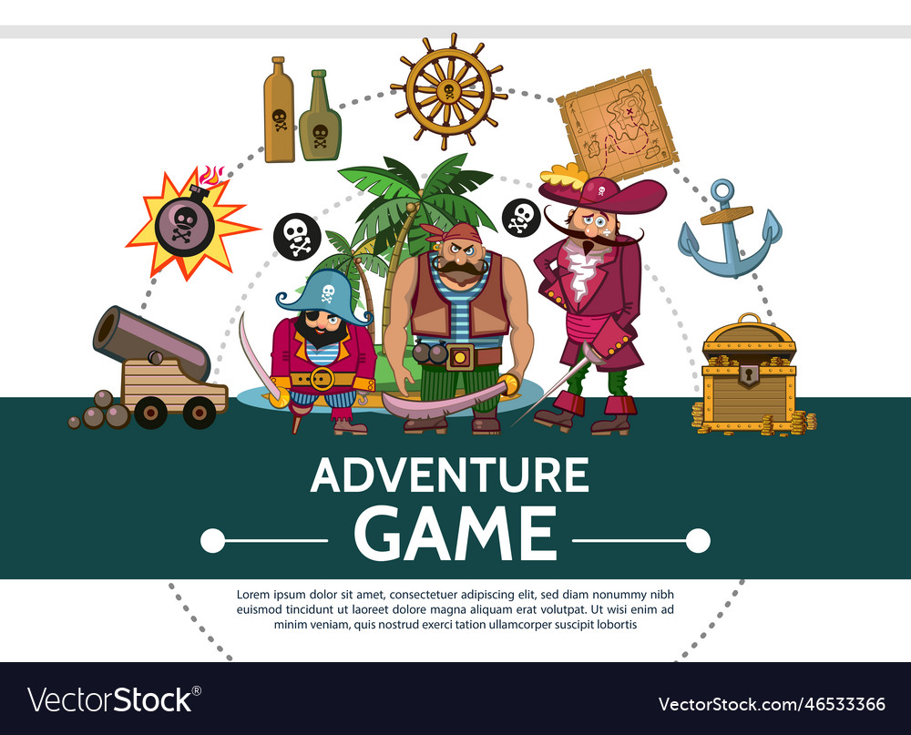 Cartoon adventure game ui elements composition