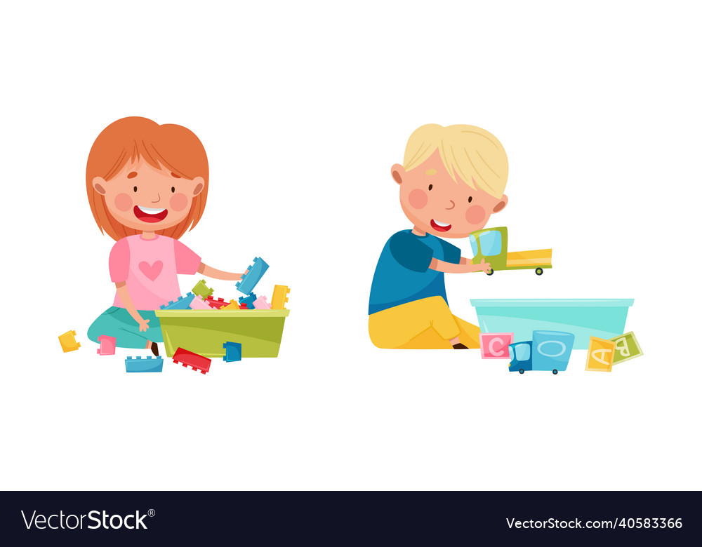 Cute smiling little boy and girl sitting on floor Vector Image