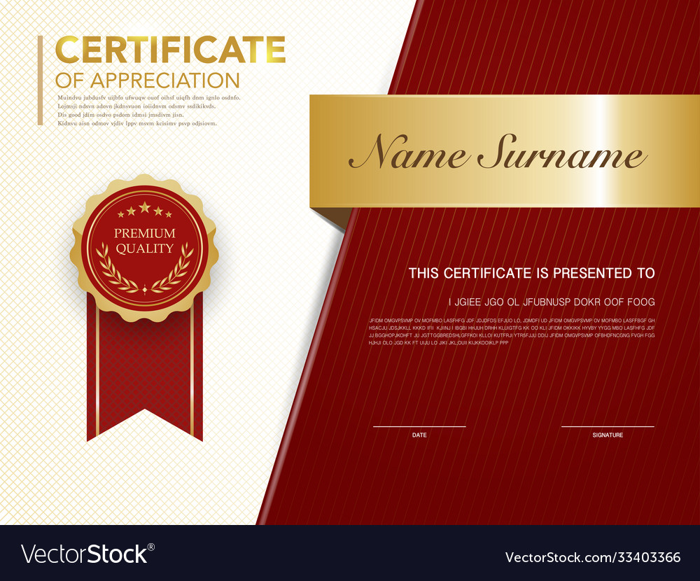 Diploma Certificate Template Red And Gold Color Vector Image