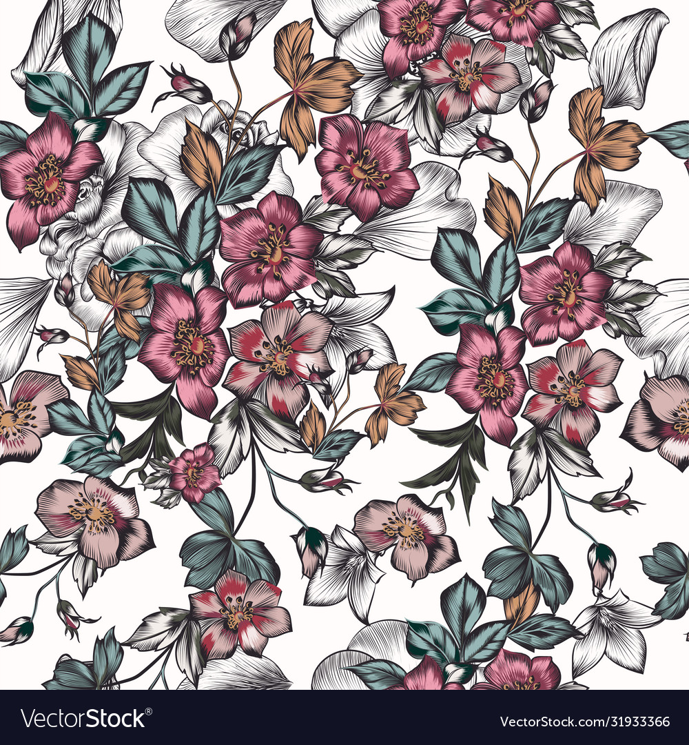 Floral seamless pattern with flowers vintage style vector image Floral seamless pattern with flowers vintage style