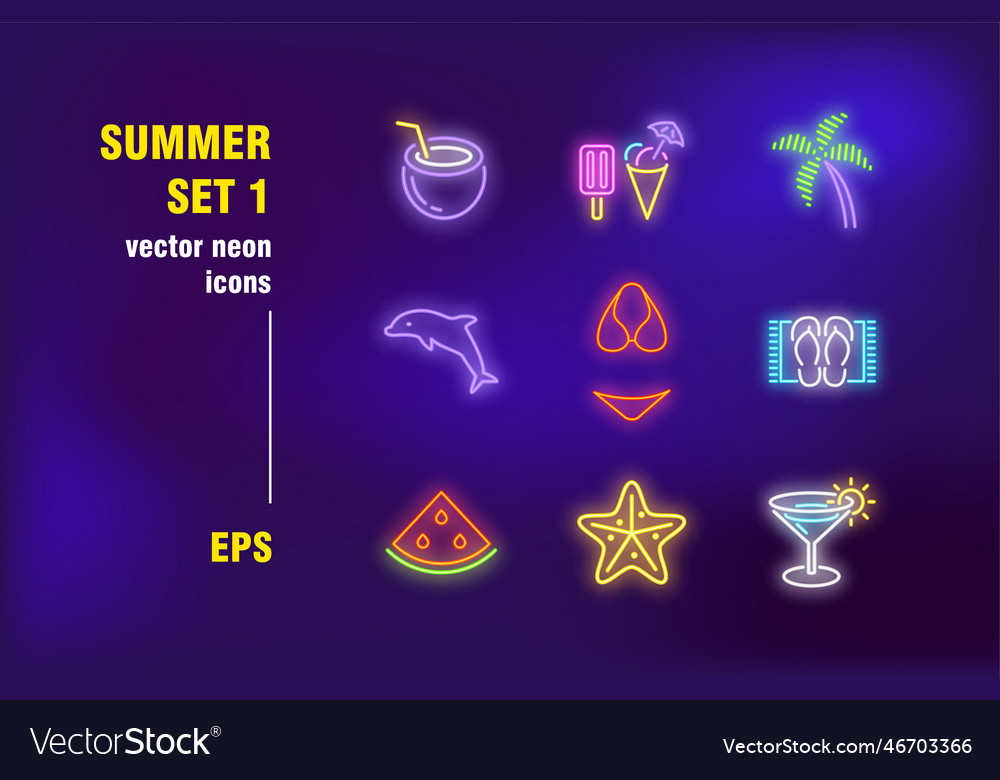 Summer neon signs set Royalty Free Vector Image
