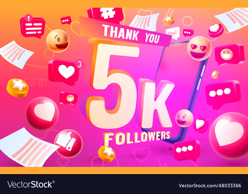 Thank You Followers Peoples 5k Online Social Vector Image 8179