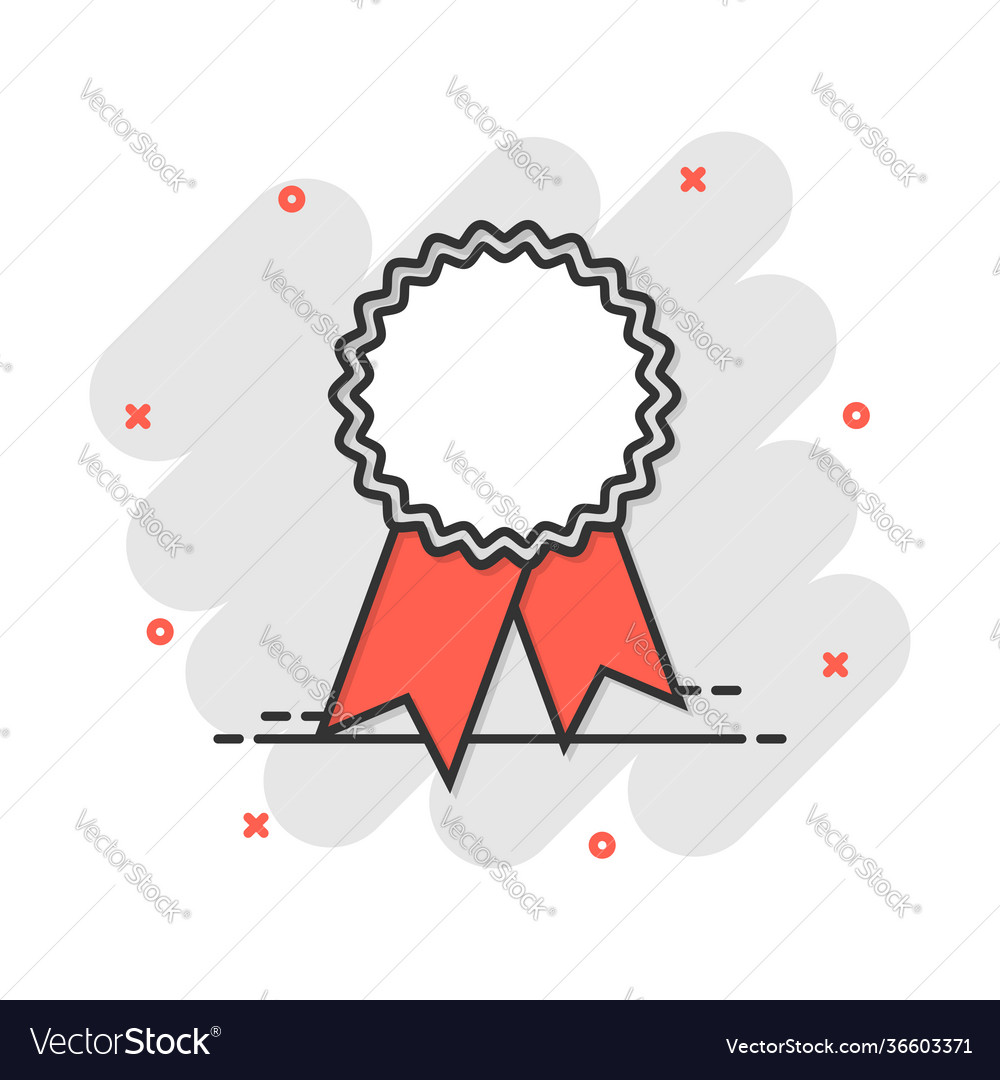 Cartoon badge with ribbon icon in comic style Vector Image