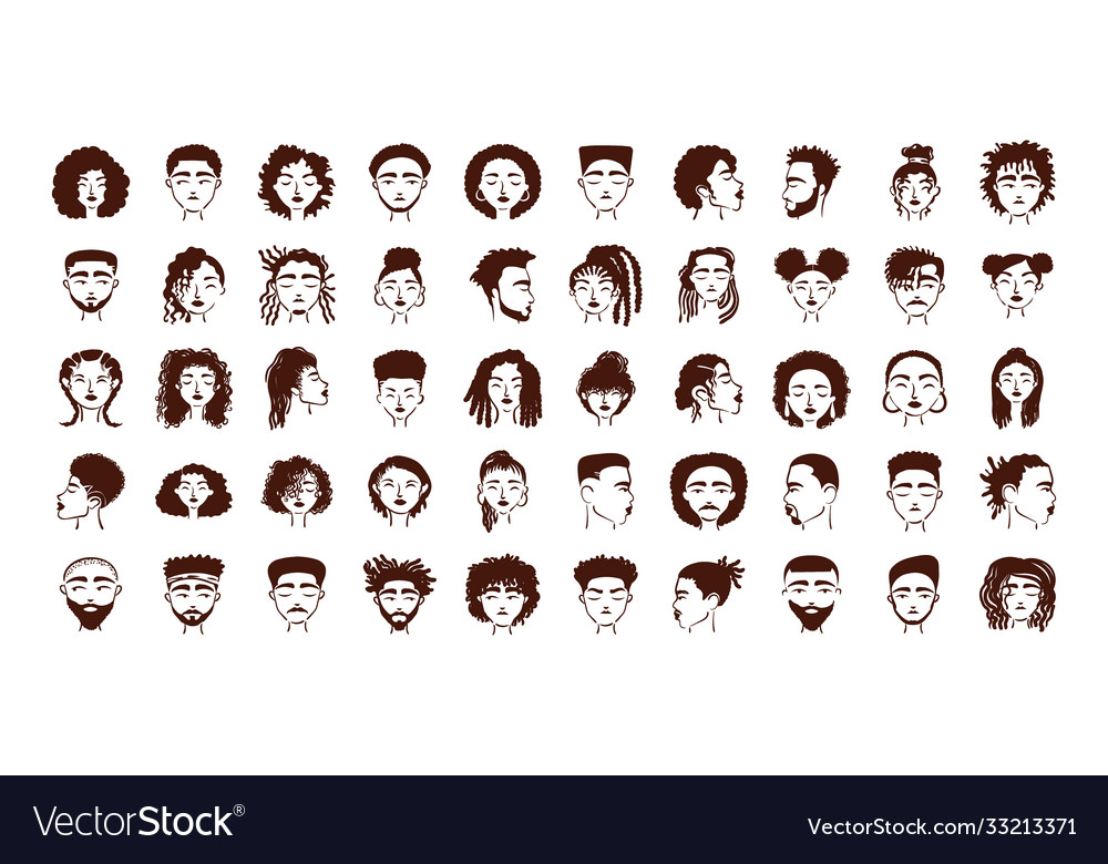 Group fifty afro ethnic people avatars