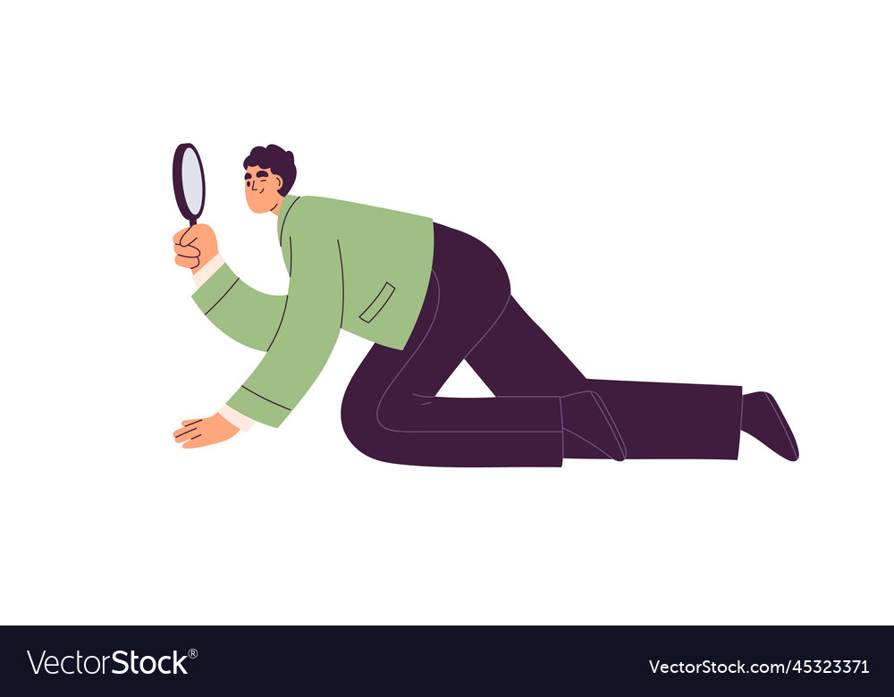 Man searching researching with magnifying lens