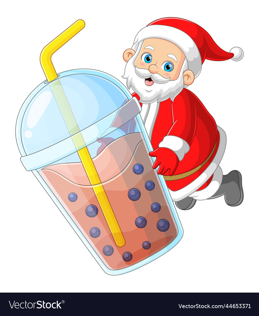 Santa claus with big bubble tea drink