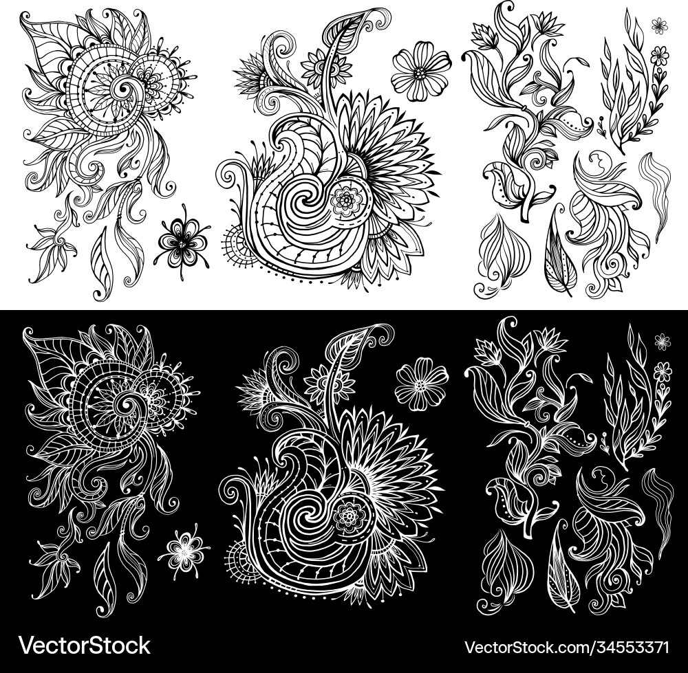 Set decorative floral elements for design Vector Image
